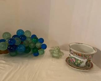 Vintage Art Lucite Grapes, Jade Incense Burner, Asian Planter