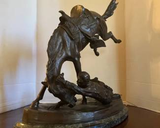 002 Frederic Remington The Wicked Pony Bronze Sculpture On Marble Base