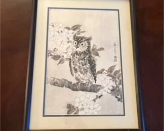 Eiichi Kotozuka Japanese Woodblock Print Owl And Cherry Blossoms