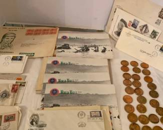 Loose Stamps, Stamp Envelopes, WW II Commemorative Stamps And More