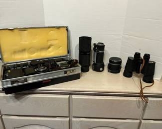 Nikon F 35mm Camera, Binoculars, Multiple Lenses