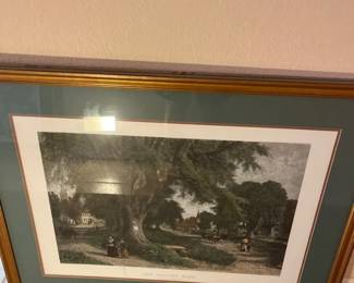 Framed And Matted HandColored Engraving The Village Elms Print By Albert Fitch Bellows