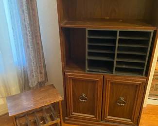 Dark Wood Bookshelf Cabinet And Wood Wine Rack
