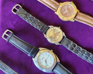left to right - US Air Force Auxiliary Civil Air Patrol. Swiss Miliitary. Fossil Authentic Military. Retro Pilot by Fossil. Guess.