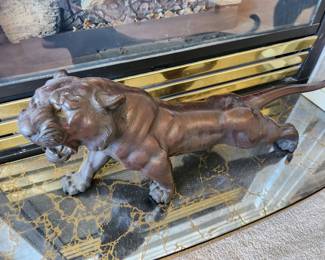 Bronze Colored Figure of Roaring Lion. 