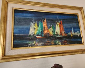 Mid-Century Modern Style Oil Painting by Bolzi
