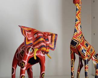 Folk Art Elephant and Giraffe from Zimbabwe. 