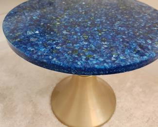 Coffee Table Inlaid Blue Lapis Lazuli Stone on Gold Pedestal Base