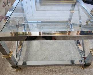 Brass and Glass Square Coffee Table/Side Table. 