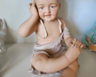 Antique German Bisque Porcelain Gebruder Heubach 'Piano Baby' Figure
