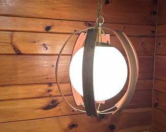 MidCentury Modern Walnut Brass Orb Pendant Chandelier