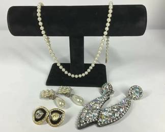 Costume Jewelry Earrings and Faux Pearl Necklace Collection