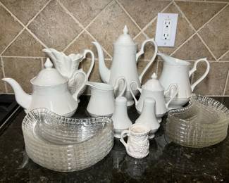 Douglas Ironstone Beverage Set with Glass Serving Dishes and mugs and cups