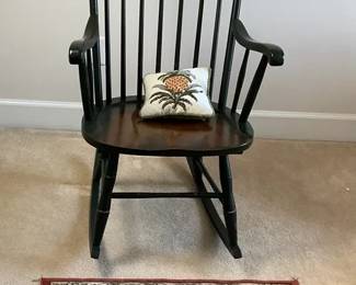 WindsorStyle Rocking Chair with Accent Rug Needlepoint Pillow