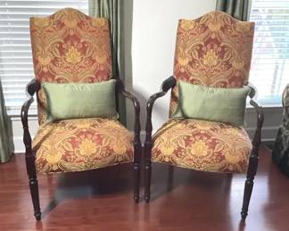Pair of Upholstered Accent Armchairs with Toss Pillows