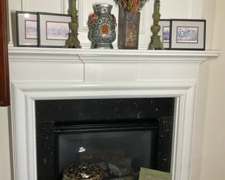 Decorative Mantel Accent Collection with Candlesticks, Vase and Framed Art