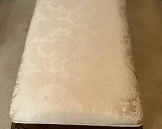 Carved Wood Upholstered Bench with Cream Damask Seat