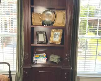 Tall MahoganyFinish Bookcase Cabinet with Shelves and Lower Storage