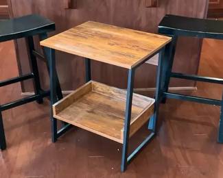 IndustrialStyle Side Table with Two Bar Stools