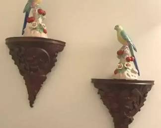 Andrea by Sadek Parrot Figurines with Carved Wall Display Shelves