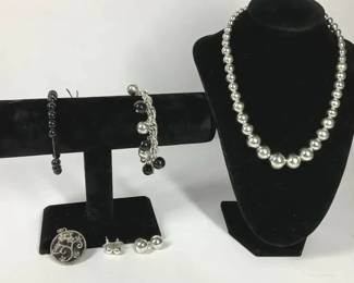 SilverTone Jewelry Group with Necklace, Bracelets and Earrings