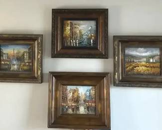 Set of Four Framed European Landscape Paintings
