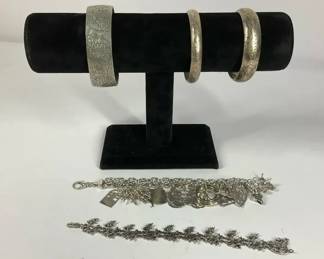 Sterling Silver and Pewter Jewelry with Bracelets and Charm Bracelet