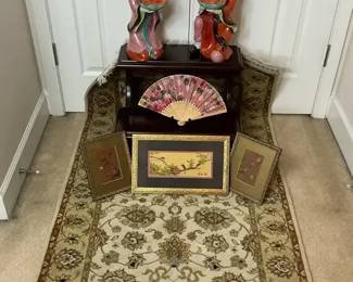 AsianInspired Decor with Accent Table, Rug Framed Artwork