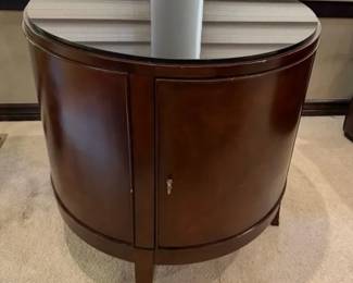 Round Wood Accent Cabinet with Black Granite Top Storage
