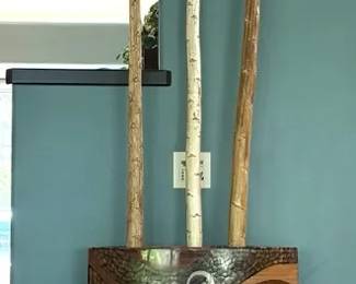 Large Mosaic Floor Planter with Bamboo Poles
