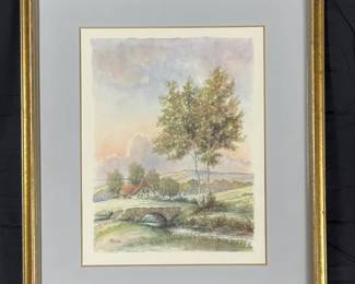 Fleck Bros Framed Landscape Watercolor Print, Signed Fnoha, 22 x 26 Inches