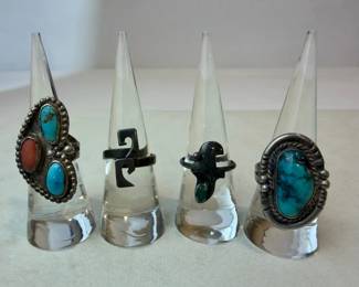 Southwest Style Rings with Turquoise, Coral Green Stone Accents