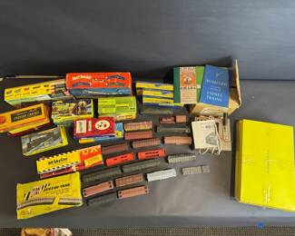 HO Scale Model Train Collection with Freight Cars, Rolling Stock, American Flyer Signs