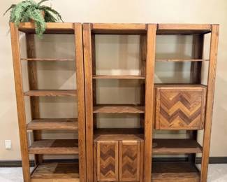 Oak Wall Unit Bookcase Entertainment Center with Storage Cabinets