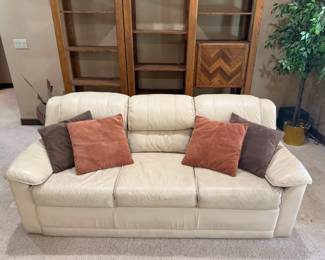 contemporary Cream Leather ThreeSeat Sofa
