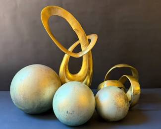 Modern GoldTone Abstract Sculptures 3 Decorative Orb Set