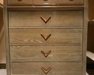 MidCentury Style 5Drawer Wood Chest Dresser with BrassTone Hardware