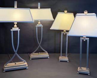 Set of Four Contemporary SilverTone Table Lamps with Shades