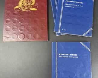 Whitman Jefferson Nickel Buffalo Nickel Coin Albums with Partial Collections Mint Rolls