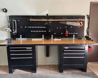 Craftsman Ball Bearing Workbench System with Pegboard Wall, Vise Tool Storage