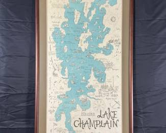 E. Hazard Lake Champlain Illustrated Map Print, Framed Vermont Nautical Wall Art