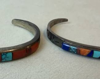 Pair of Sterling Silver Southwestern Inlay Cuff Bracelets