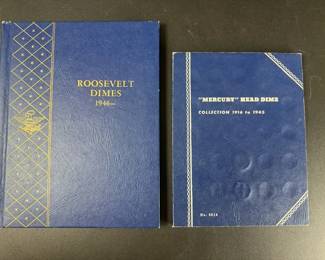 06 Whitman Roosevelt Mercury Dime Coin Album Collection With Silver Dimes, Partial Sets
