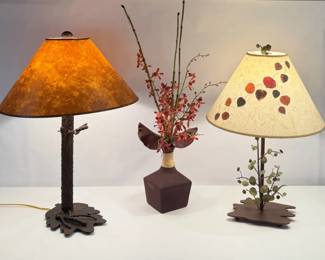 Rustic NatureThemed Table Lamps Decorative Floral Arrangement Set
