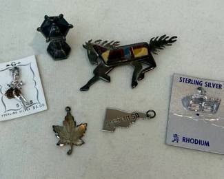 Sterling Silver Southwest Jewelry Charm Assortment with Horse Brooch