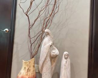 Southwestern Style Floor Decor Grouping with Sculptures, Vase Branch Arrangement