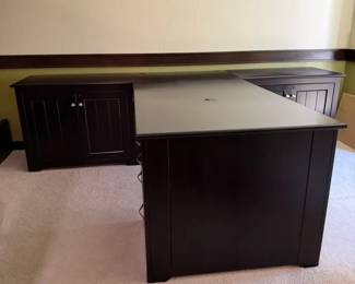 Executive TShaped Office Desk with Storage Credenzas File Drawers