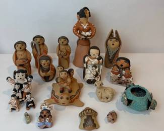 Large Collection Native American Pueblo Pottery Storyteller Figurines