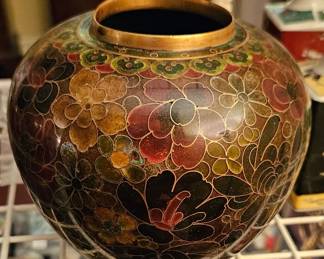 Vintage Boho Glazed Cloisonne ginger jar