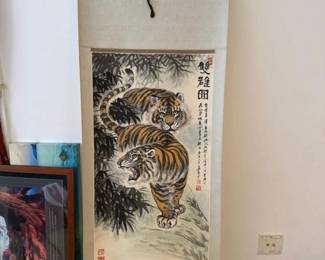 125 handpaintedchinesescrolltwintigers